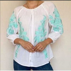 Sundance | Women’s White cotton embroidered peasant blouse Size Small